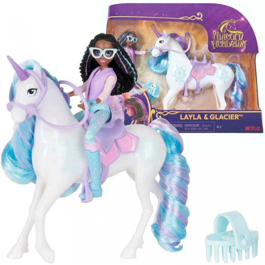 Unicorn Academy Akademia Jednorożców Set Figurki Layla & Glacier dziewczyna i jednorożec + accessories