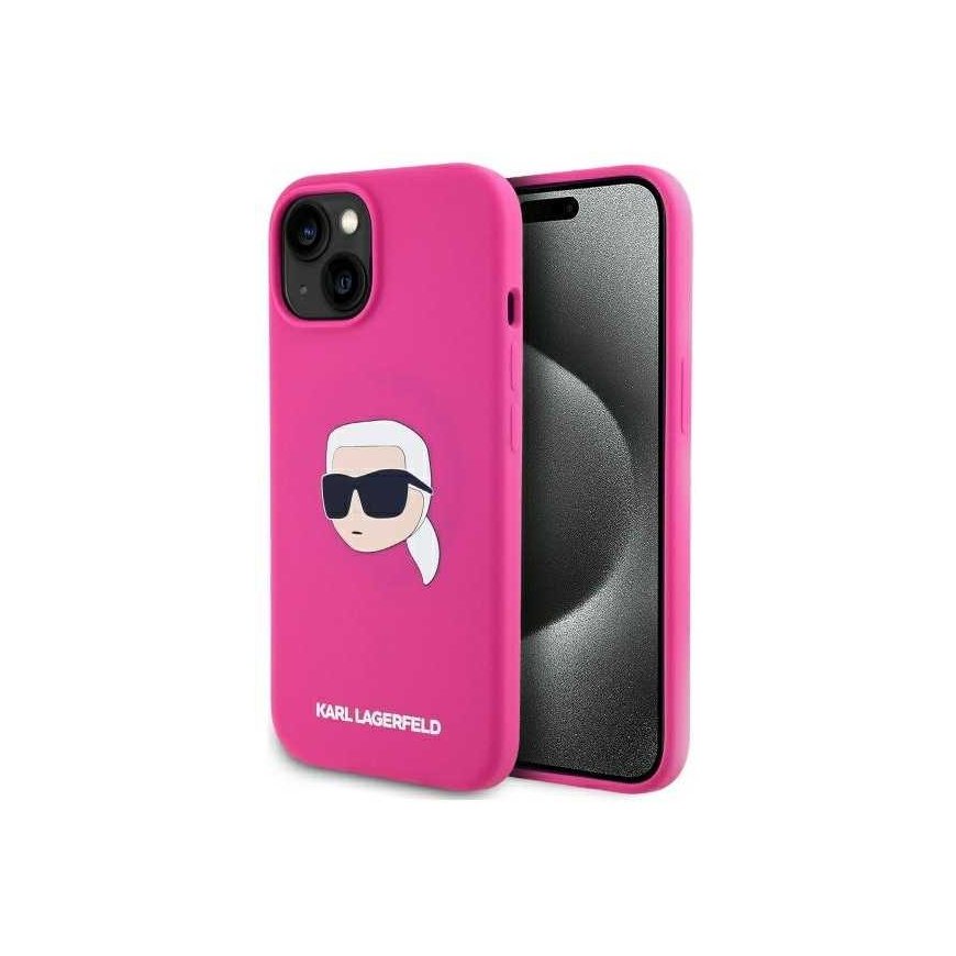 Karl Lagerfeld KLHMP15SSKHPPLF Apple iPhone 15 6.1" case fuchsia silicone Karl Head Print MagSafe