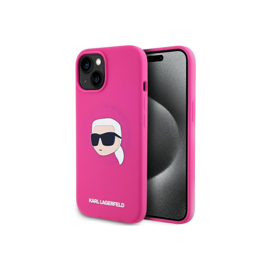 Karl Lagerfeld KLHMP15SSKHPPLF Apple iPhone 15 6.1" dėklas telefonui fuksijos spalvos silikoninis Karl Head Print MagSafe – 2