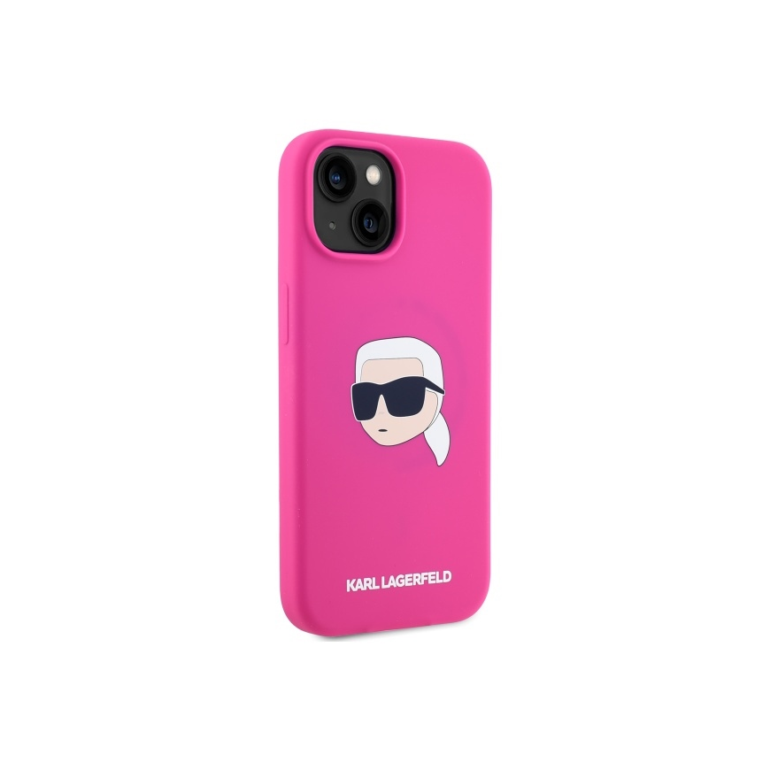 Karl Lagerfeld KLHMP15SSKHPPLF Apple iPhone 15 6.1" dėklas telefonui fuksijos spalvos silikoninis Karl Head Print MagSafe – 5