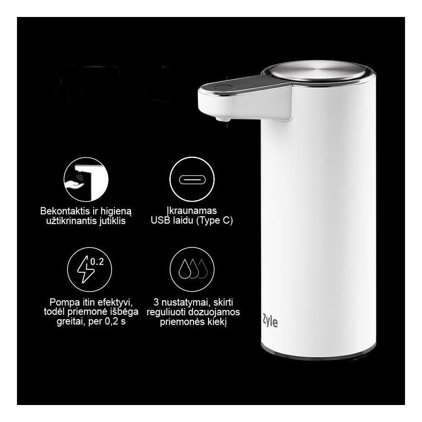 Bekontaktis skysto muilo dozatorius Zyle ZY6188MW, baltas – 4