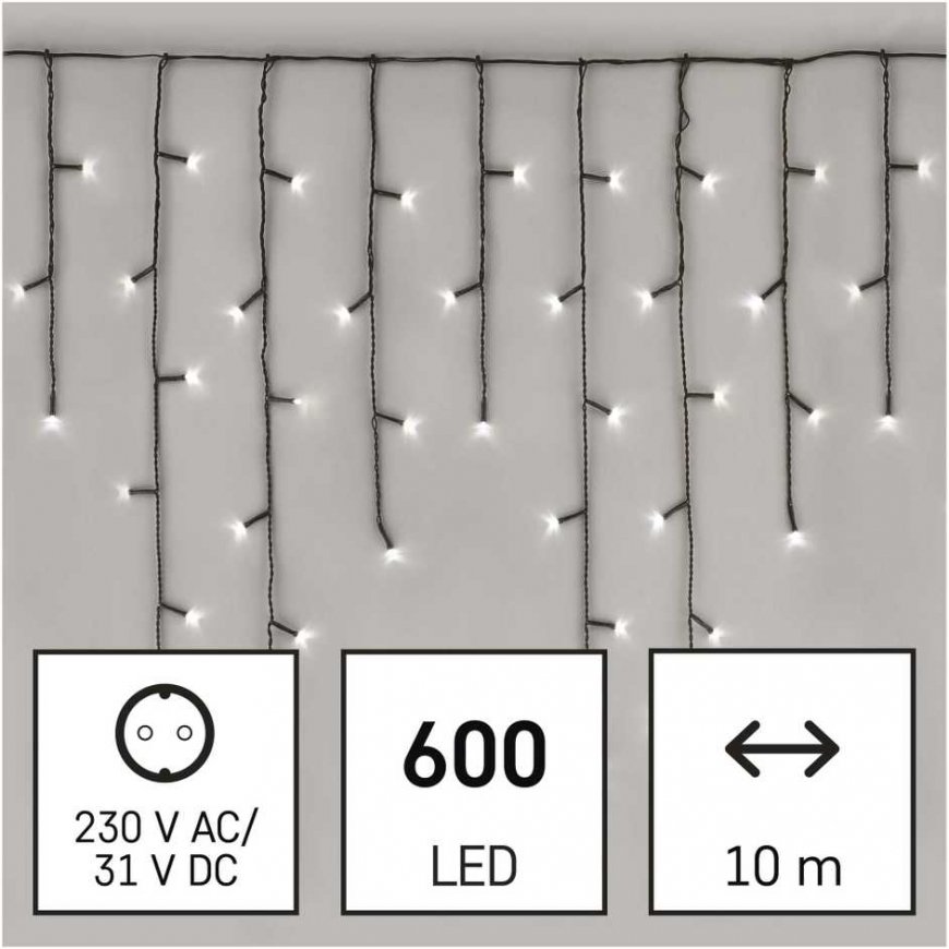 LED girlianda/užuolaida, 230Vac, 10 × 0,65m, 600 x LED, šaltai balta, su kontrole, EMOS – 3