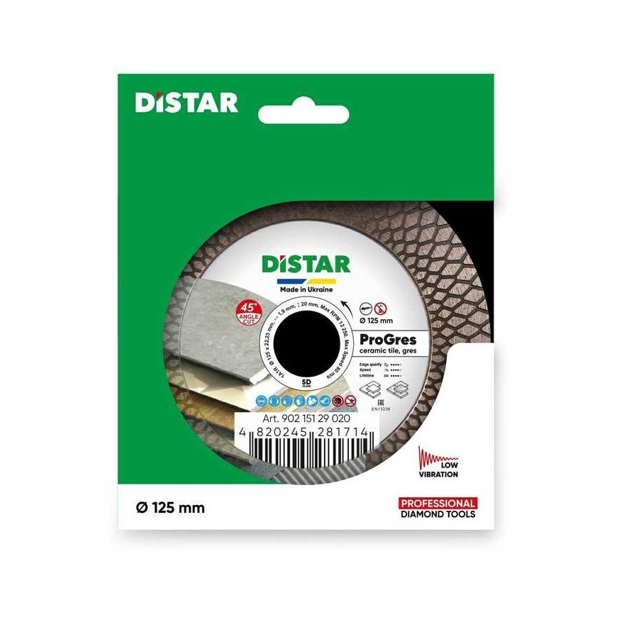 DISTAR PROGRES plytelių 45 laipsnių pjovimo ir šlifavimo diskas plytelėms 125 mm x 22.23 mm – 5