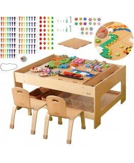 MASTERKIDZ wooden educational table + ACCESSORIES mast wall + 135 blocks