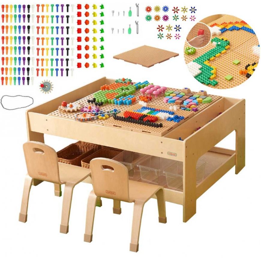 MASTERKIDZ wooden educational table + ACCESSORIES mast wall + 135 blocks