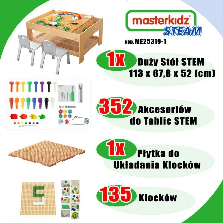 MASTERKIDZ wooden educational table + ACCESSORIES mast wall + 135 blocks – 2
