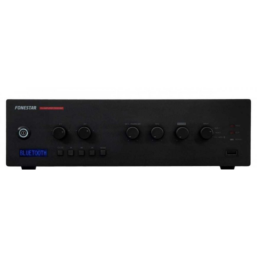 Amplifier Fonestar PROX-60Z - Strefowy wzmacinacz PA 60 W RMS, 100 V/4 Ω, player BT/USB/FM,