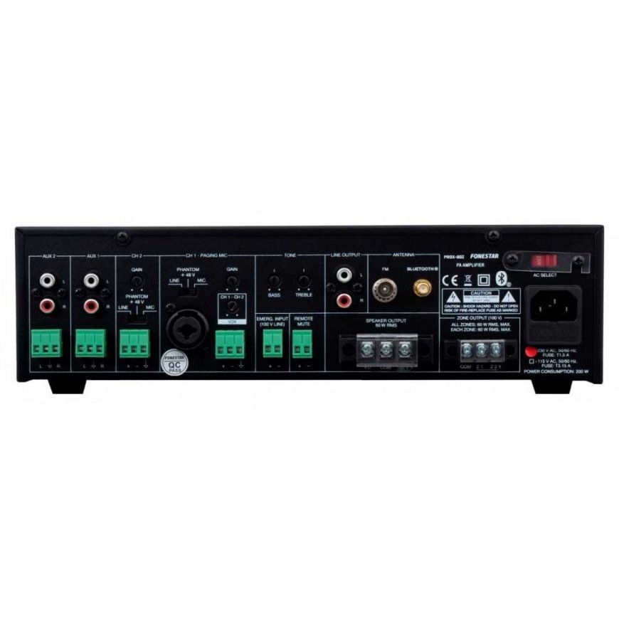 Amplifier Fonestar PROX-60Z - Strefowy wzmacinacz PA 60 W RMS, 100 V/4 Ω, player BT/USB/FM, – 2