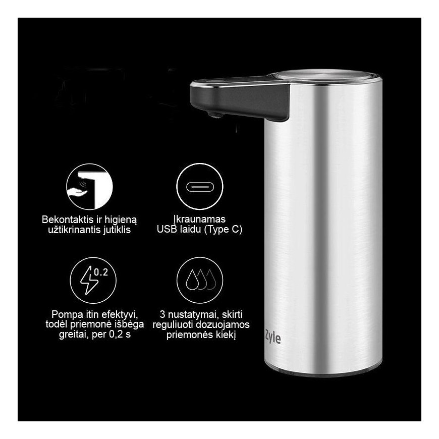 Touchless liquid soap dispenser Zyle ZY6188MS, silver – 4