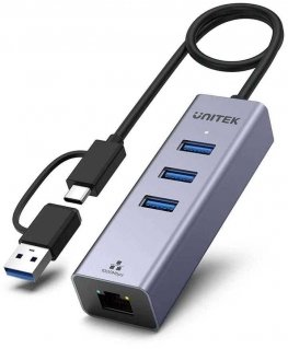 Unitek hub USB C 4w1 Ethernet 3xUSB 5 Gbps with adapter