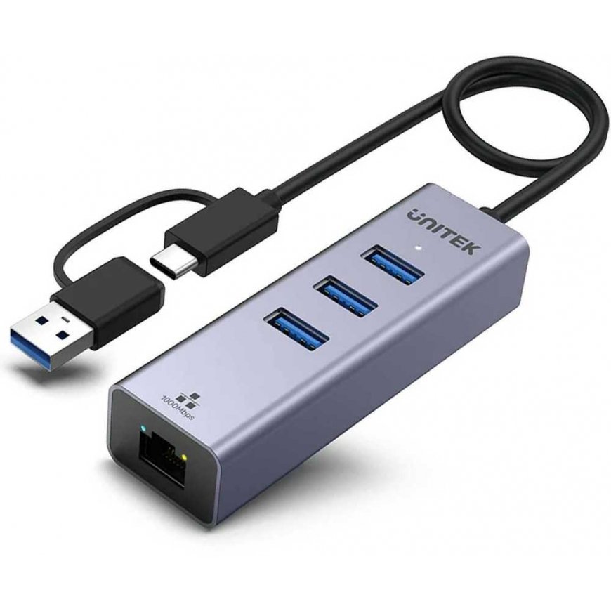 Unitek šakotuvas USB C 4w1 Ethernet 3xUSB 5 Gbps su adapteriu – 2