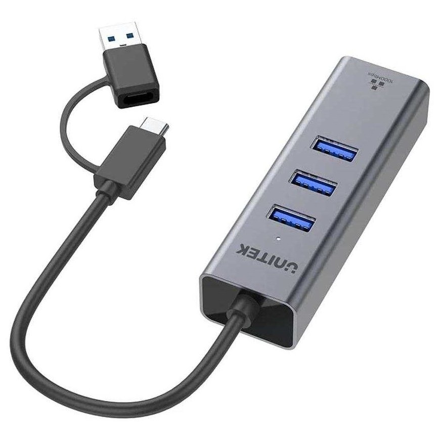 Unitek šakotuvas USB C 4w1 Ethernet 3xUSB 5 Gbps su adapteriu – 3