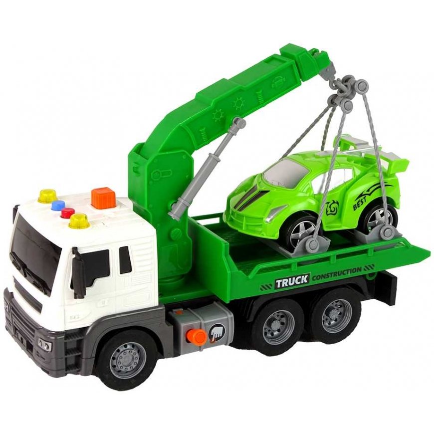 Lean Toys Automobilių vežėjas Pagalbos kelyje vilkikas 1:16 Žalias Sound Lights – 2