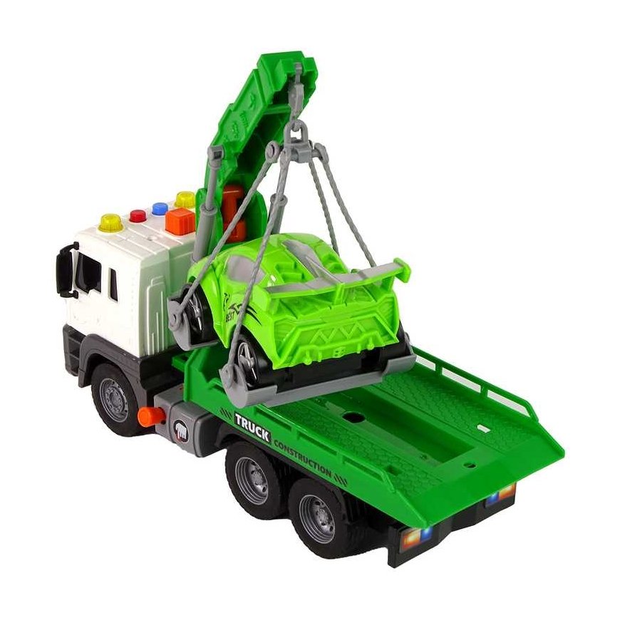 Lean Toys Automobilių vežėjas Pagalbos kelyje vilkikas 1:16 Žalias Sound Lights – 3