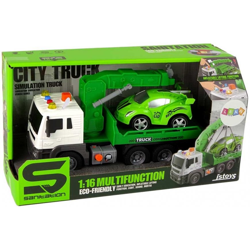 Lean Toys Automobilių vežėjas Pagalbos kelyje vilkikas 1:16 Žalias Sound Lights – 5