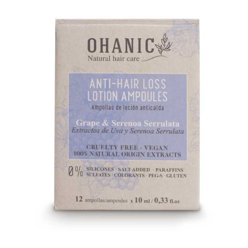 Rinkinys plaukams Ohanic Pack Anti Hair Loss, rinkinį sudaro: plaukų šampūnas 250 ml, ampulės nuo plaukų slinkimo 12 vnt., kosme – 3