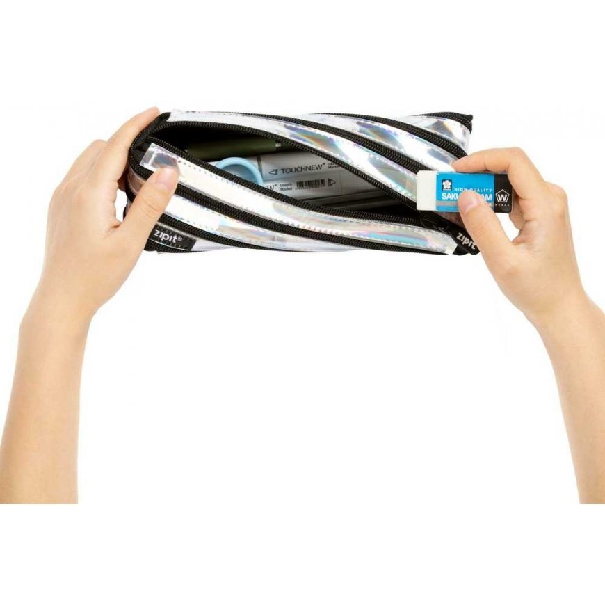 Pencil case ZIPIT Metallic Pouch, ZMT-2, Silver color – 4