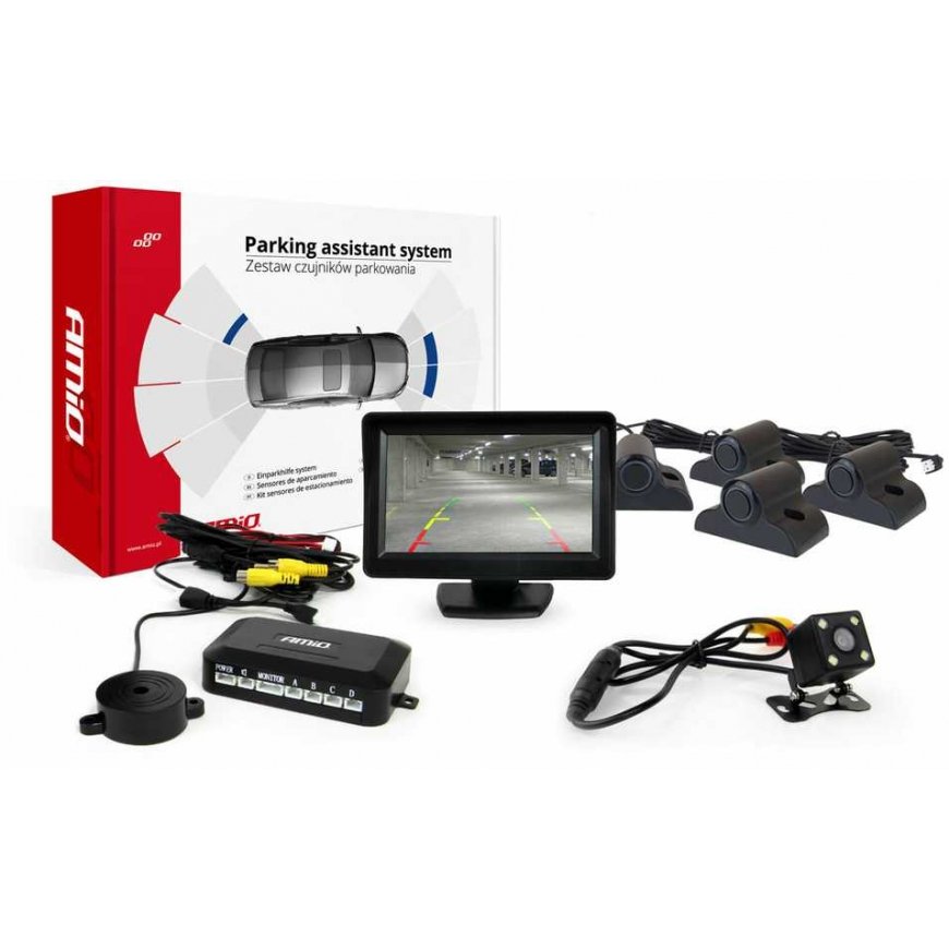 Amio Parkavimo jutiklių rinkinys tft01 4,3 colių su kamera hd-315-led 4 jutikliais juodas sunkvežimis – 3