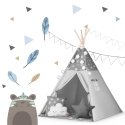 Nukido tent for children with garland and lights - gray with stars