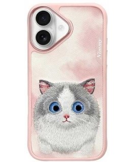 Dėklas Nimmy etui iPhone 16 6.1 rožinis/pink Big Eyed Pet 2.0 Cat