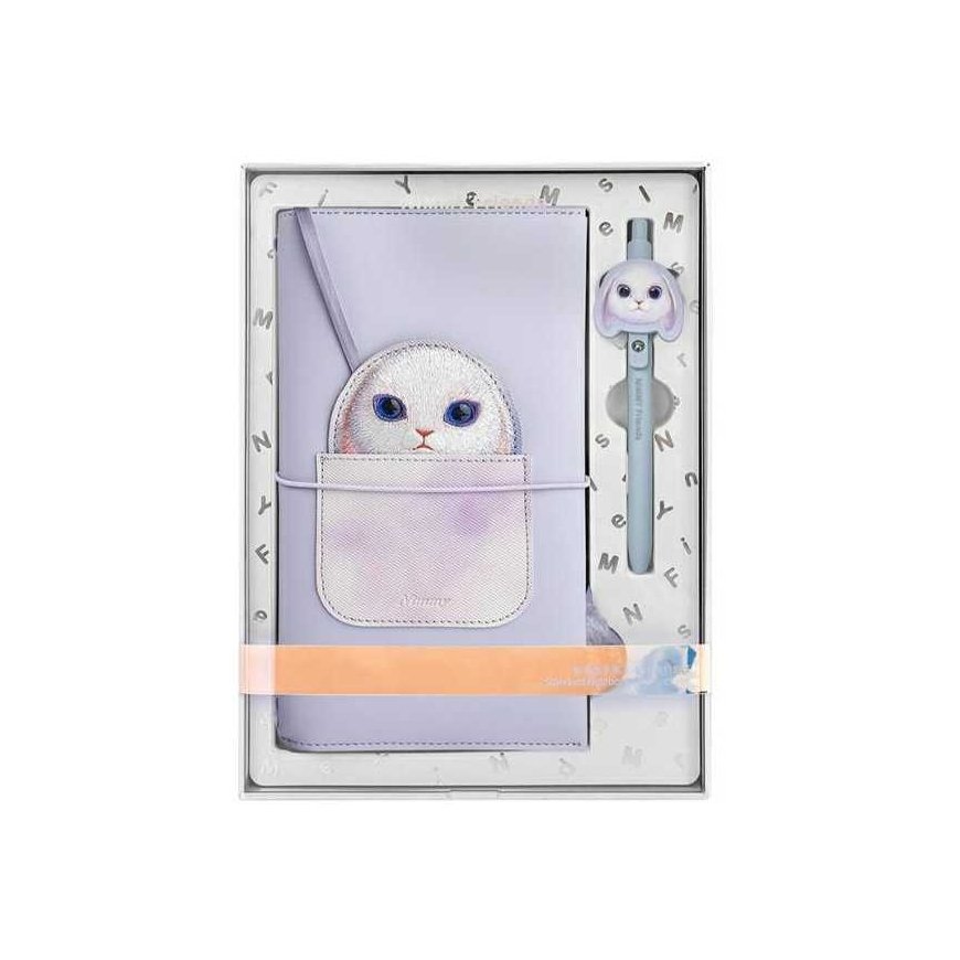 Nimmy rinkinys 2in1 užrašų knygelė + rašiklis violetinės spalvos Big Eyed Pet 2.0 Rabbit