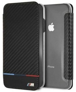 Case BMW BMTRBKI65PUCARTCBKIPhone XS Max book black/black Carbon Tricolor Stripe