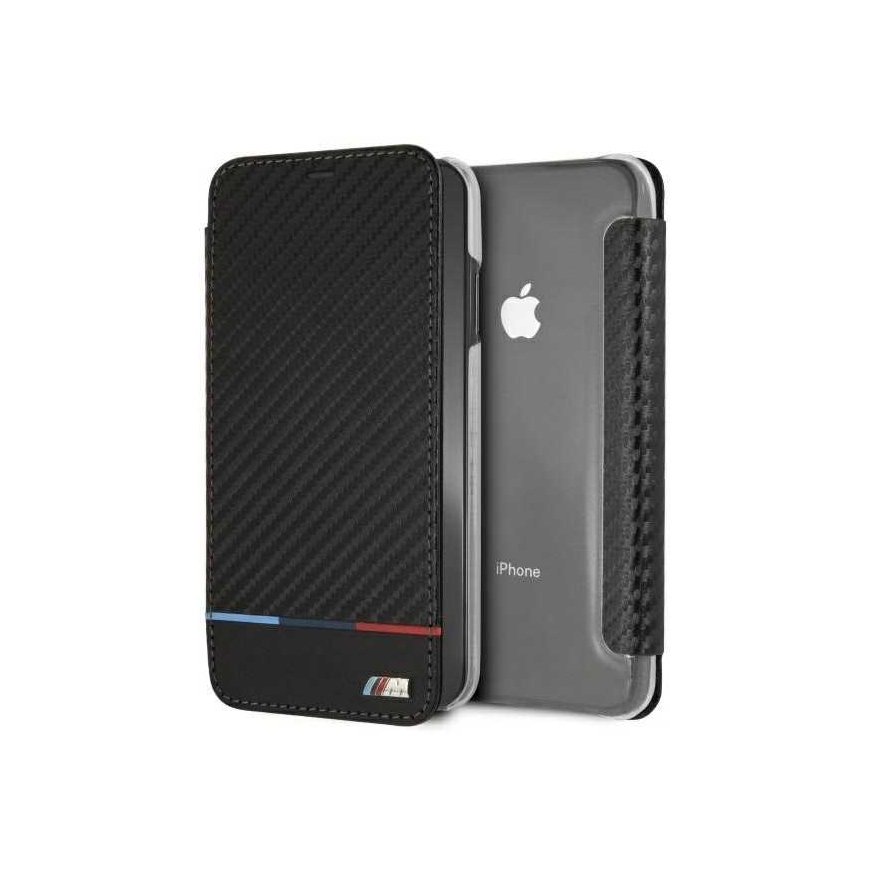 Case BMW BMTRBKI65PUCARTCBKIPhone XS Max book black/black Carbon Tricolor Stripe