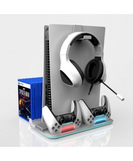 DZ504 Slim Multi Dock Station for Play Station 5 PS5 Controllers with Cooling fas&RGB Black