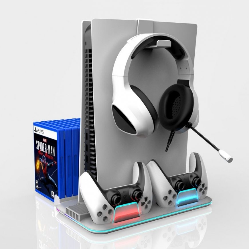 DZ504 Slim Multi Dock Station for Play Station 5 PS5 Controllers with Cooling fas&RGB Black