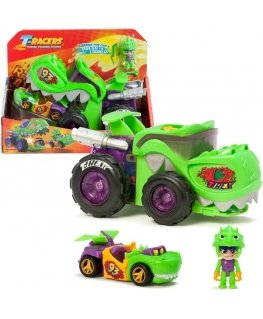 Rinkinys T-Racers T-Rex Mega Wheels Auto wyrzutnia i kierowca