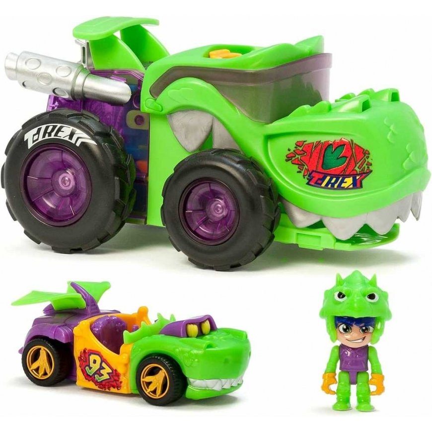 Set T-Racers T-Rex Mega Wheels Auto wyrzutnia i riekoska – 2