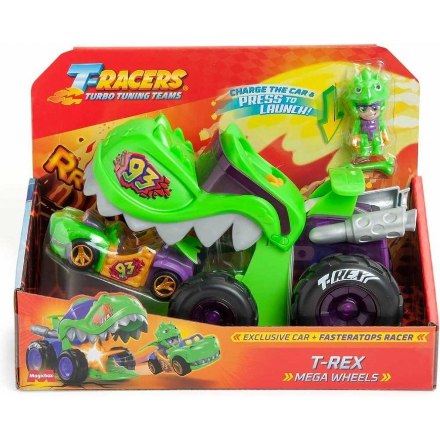 Set T-Racers T-Rex Mega Wheels Auto wyrzutnia i riekoska – 3