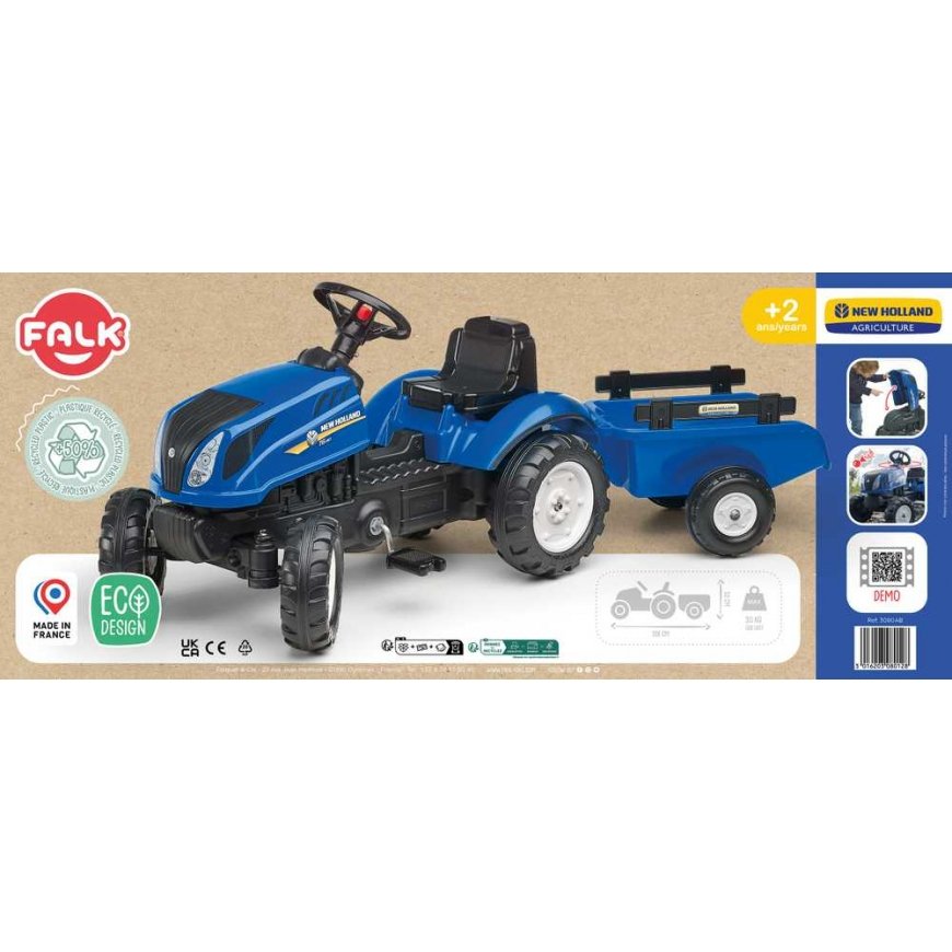 FALK Pedalinis traktorius New Holland Large su priekaba + atviras variklio dangtis 2 metams – 4