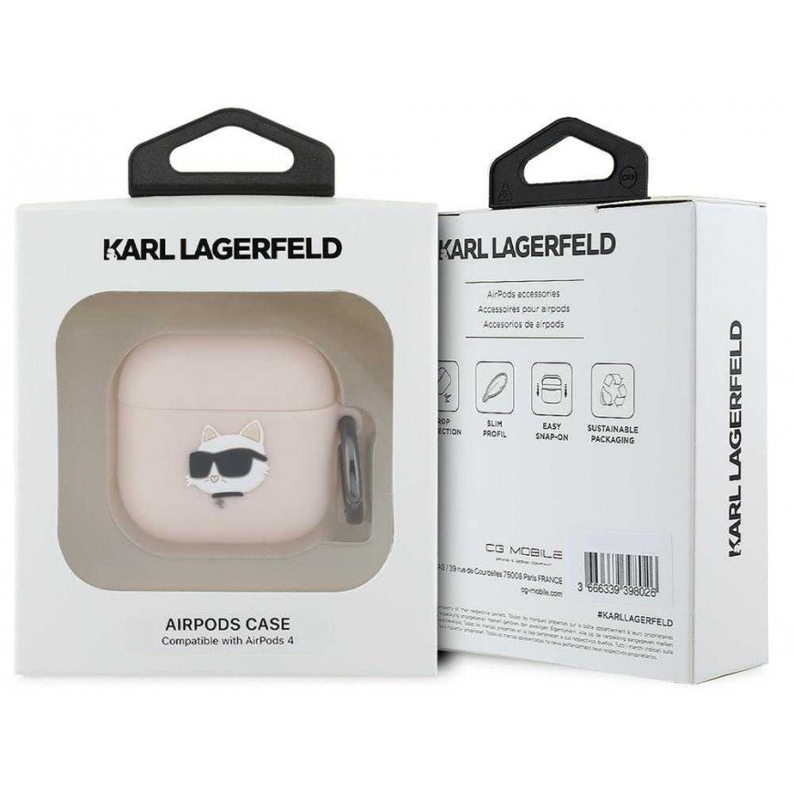 Karl Lagerfeld KLA4RUNCHP AirPods 4 cover rožinės spalvos silikoninis Choupette Head 3D – 3