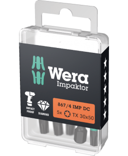 5 pcs. Impaktor 1/4" impact bits for screws with TORX socket, size TX30/50mm, Wera [05057666001]