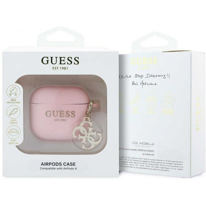 Guess GUA4LECG4P AirPods 4 cover rožinės spalvos silikoninis 4G Charm – 3