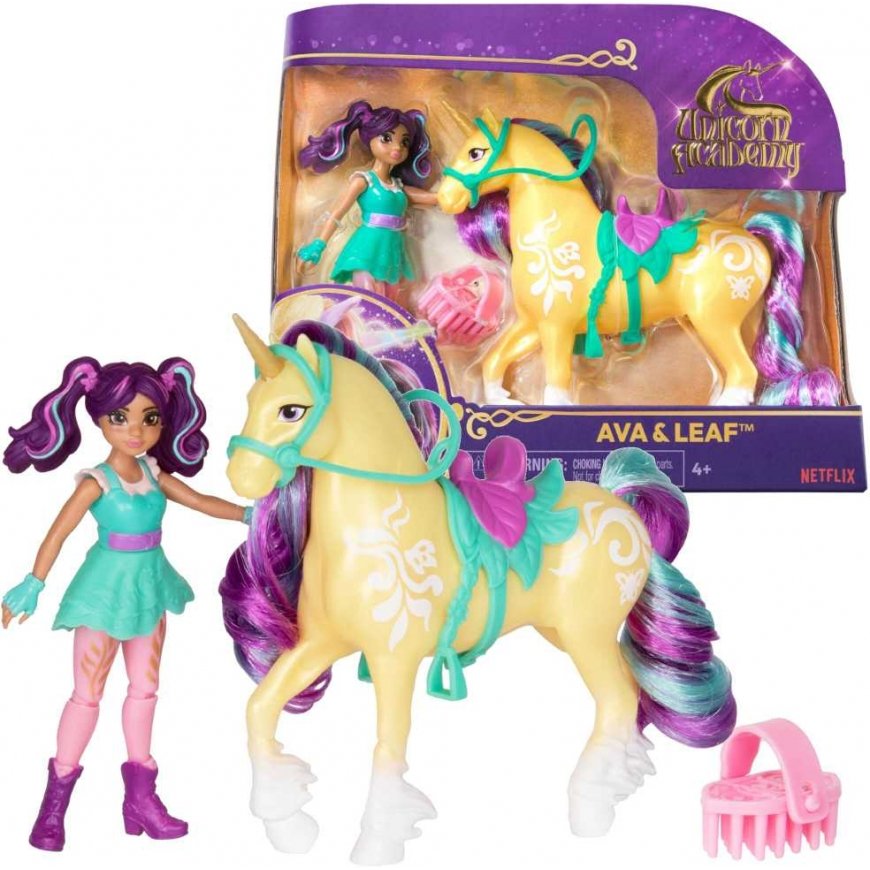 Unicorn Academy Akademia Jednorożców Rinkinys Figurki Ava & Leaf dziewczyna i jednorożec + priedai