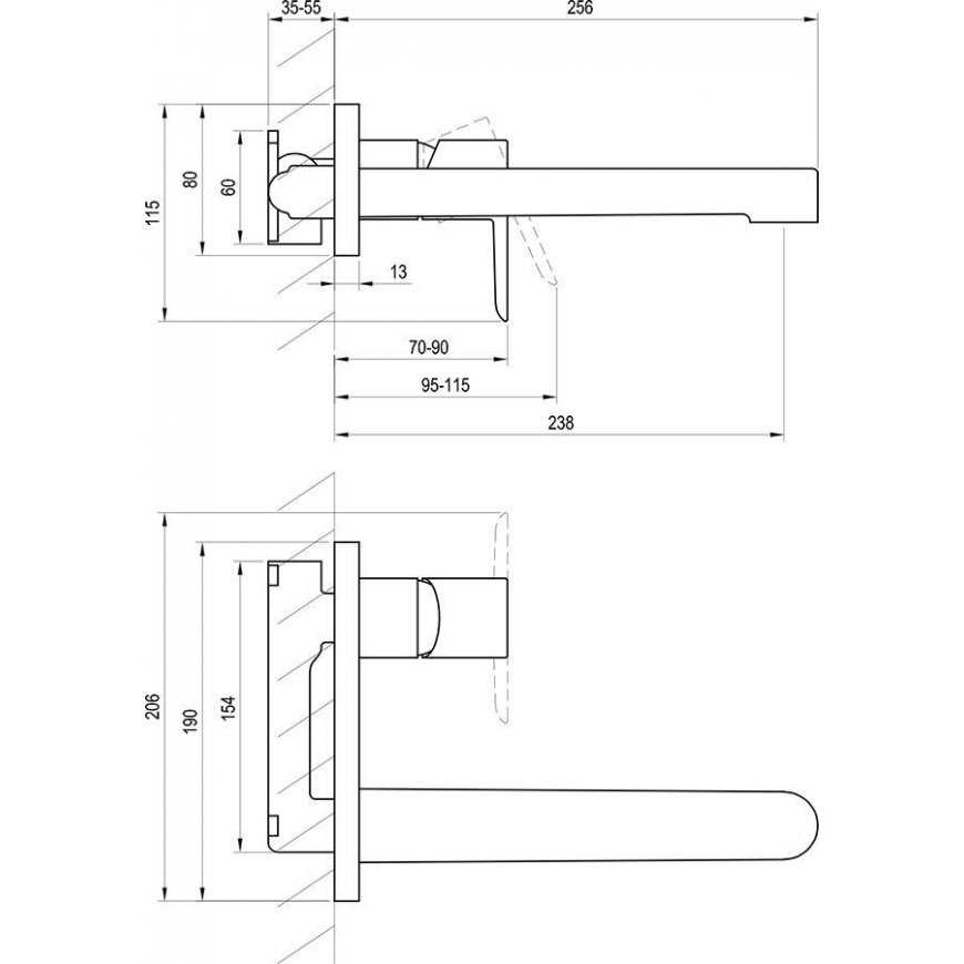 Built-in washbasin mixer Ravak Puri with concealed part, PU 019.00 chrome – 2
