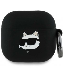 Karl Lagerfeld KLA4RUNCHK AirPods 4 cover juodos spalvos silikoninis Choupette Head 3D