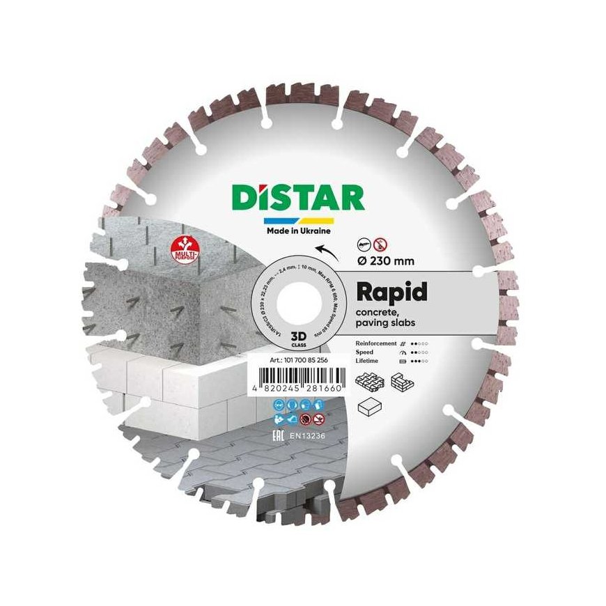 230 x 22.23 mm Distar RAPID universalus deimantinis pjovimo diskas betonui, plytoms