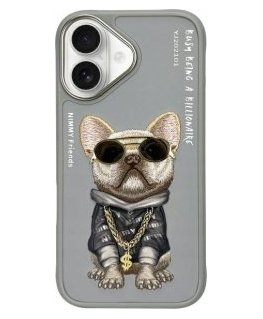 Nimmy etui iPhone 16 6.1" szary|gray Glasses Cool Dog