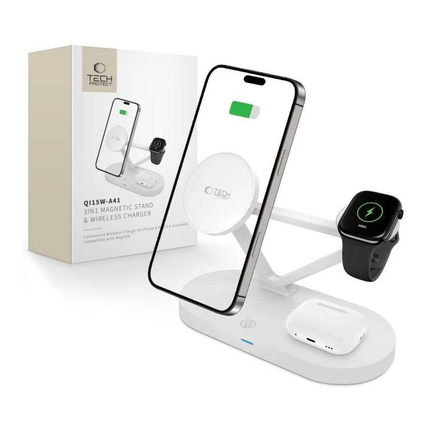 Dėklas Tech-Protect wireless charger A41 3in1 QI15W, baltas – 4