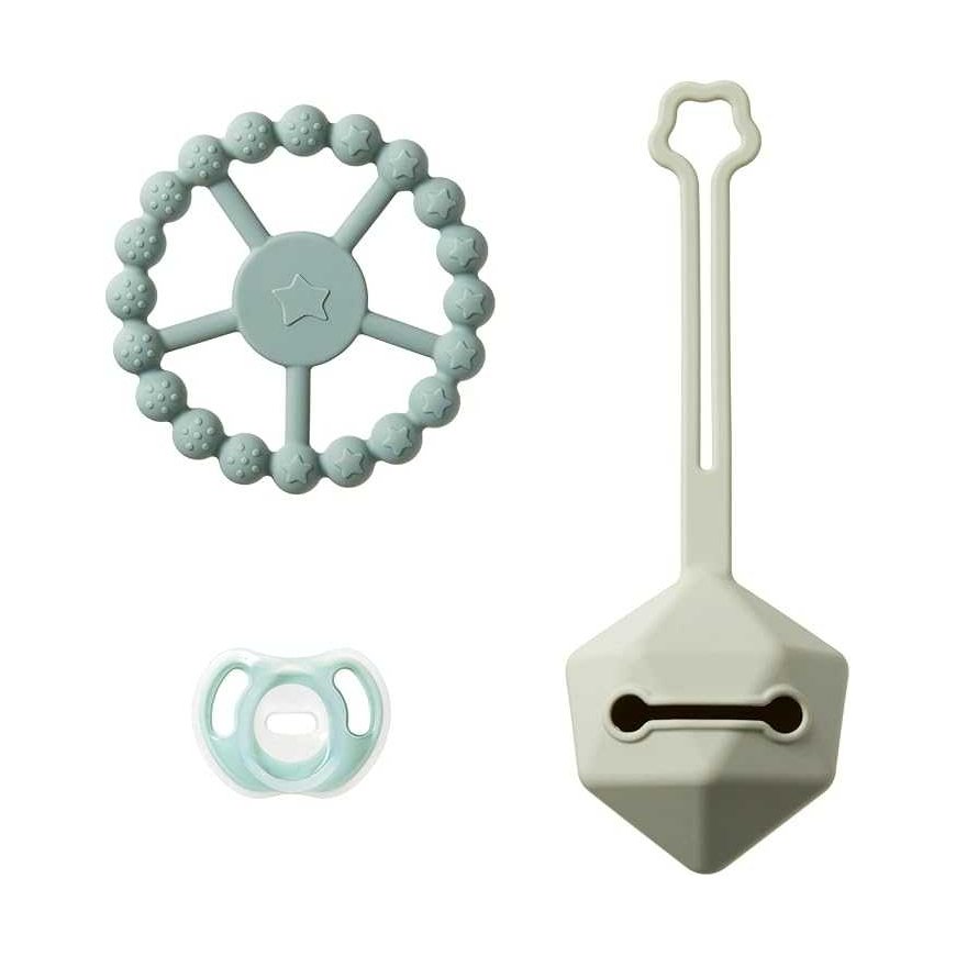 TOMMEE TIPPEE silikoninis čiulptukas su čiulptuko dėklu ir kramtuku, žalias, 433610 – 2