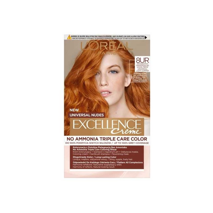 L'Oreal Universal Nudes Excellence Creme pielęgnacyjny krem koloryzujący 8UR Universali Jasna Miedź