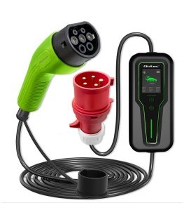 Qoltec Mobile EV autolaadija Reguleeritav 2in1 Type2 | 3,5 kW | 230V | LCD | Kaasaskantav | Wallbox | 5 m