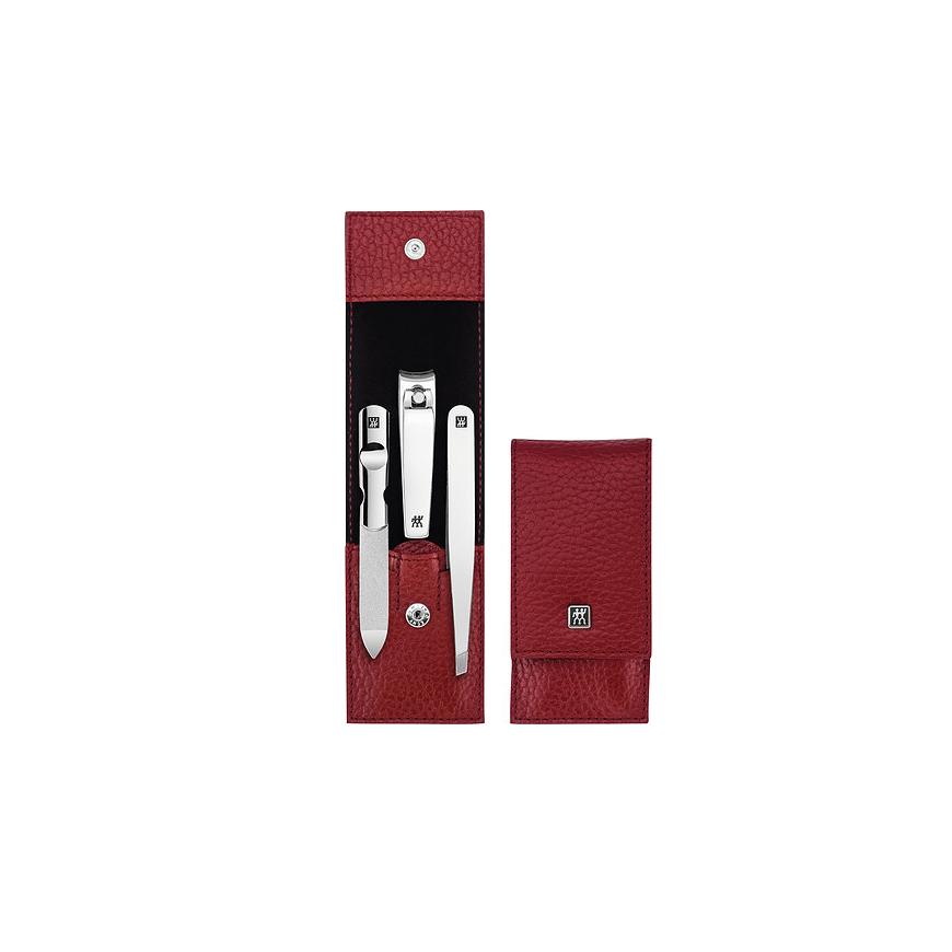 ZWILLING CLASSIC INOX Rinkinys kelioninis – raudona skórzane etui, 3 elementy