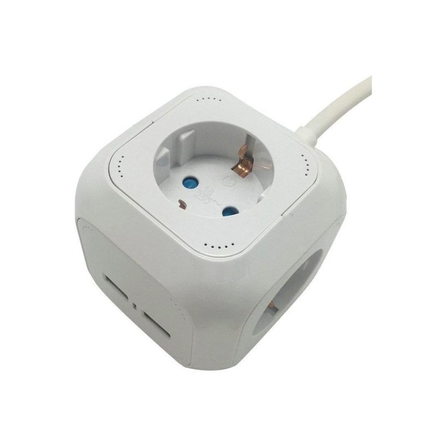 Pagarinātāja kabeļa kubs 4 ligzdas 2 USB ligzdas 1,55 MM 1,4 M V-TAC VT-1154-2 – 2