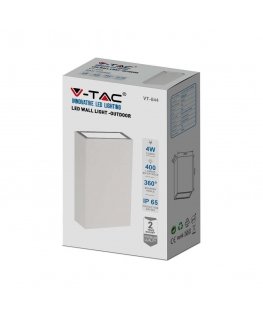 Oprawa Kinkiet Ścienny Góra Dół V-TAC 4W LED Biała IP65 VT-844-W-N 3000K 400lm