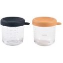BEABA 2-PACK GLASS CUPS (250 ML), NIGHT BLUE/HONEY