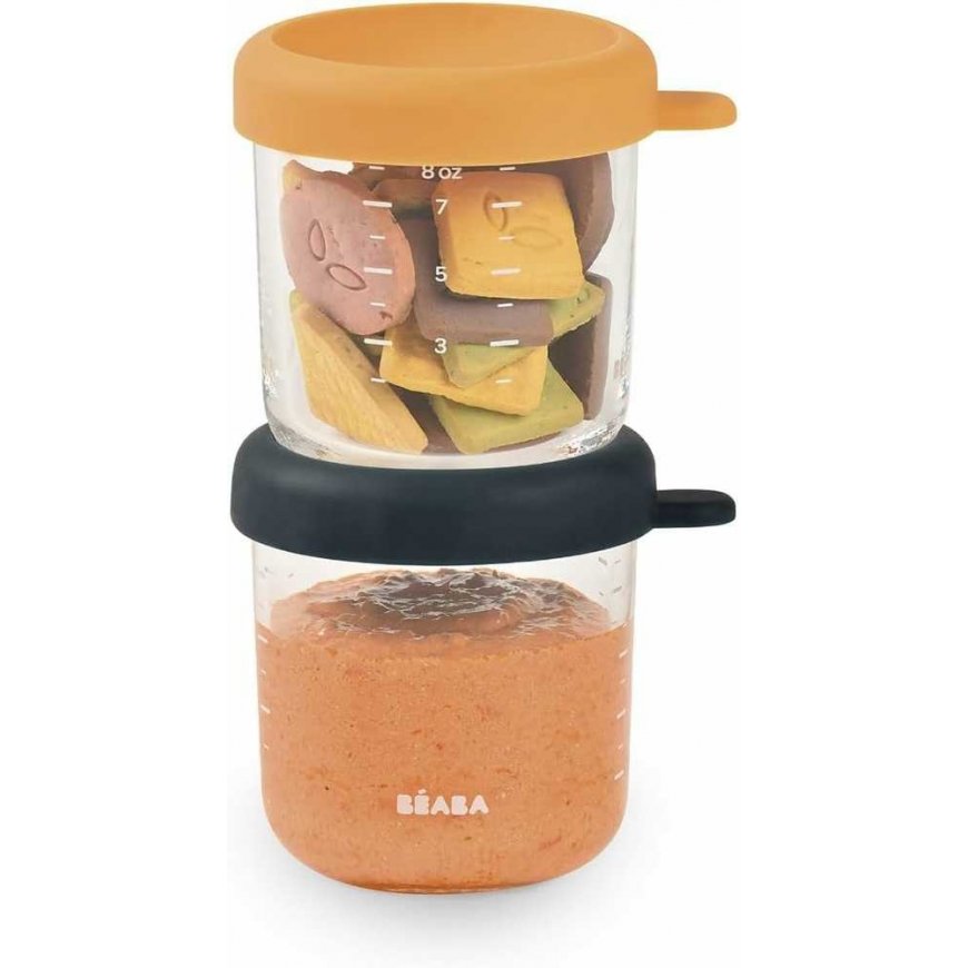 BEABA 2-PACK GLASS CUPS (250 ML), NIGHT BLUE/HONEY – 2